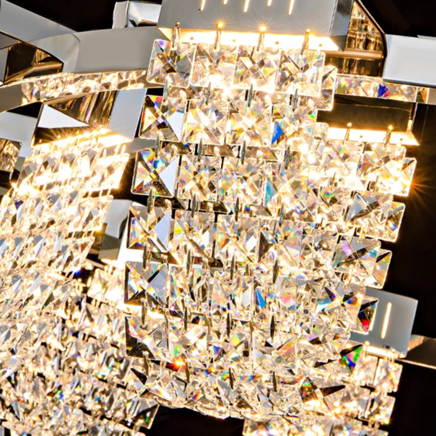 Lustra LED Suspendata, CC370/1200CH, Cristal si Metal, 30W, Telecomanda, Lumina Rece/Calda/Neutra, Iluminat Luxos