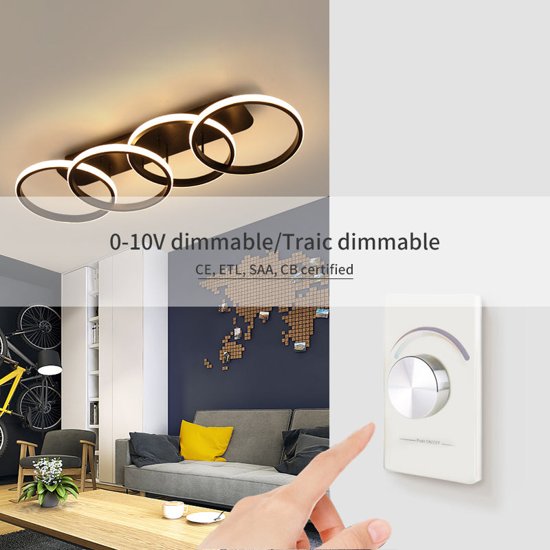 Lustra LED ELIO 24W, 4 Cercuri, Liniara, lumina Rece/Calda/Neutra, Negru