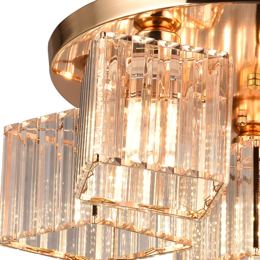 Lustra Clasica Moderna Sasha, LC117/5GD, 5x E27, Metal si Cristal, Auriu, Abajur