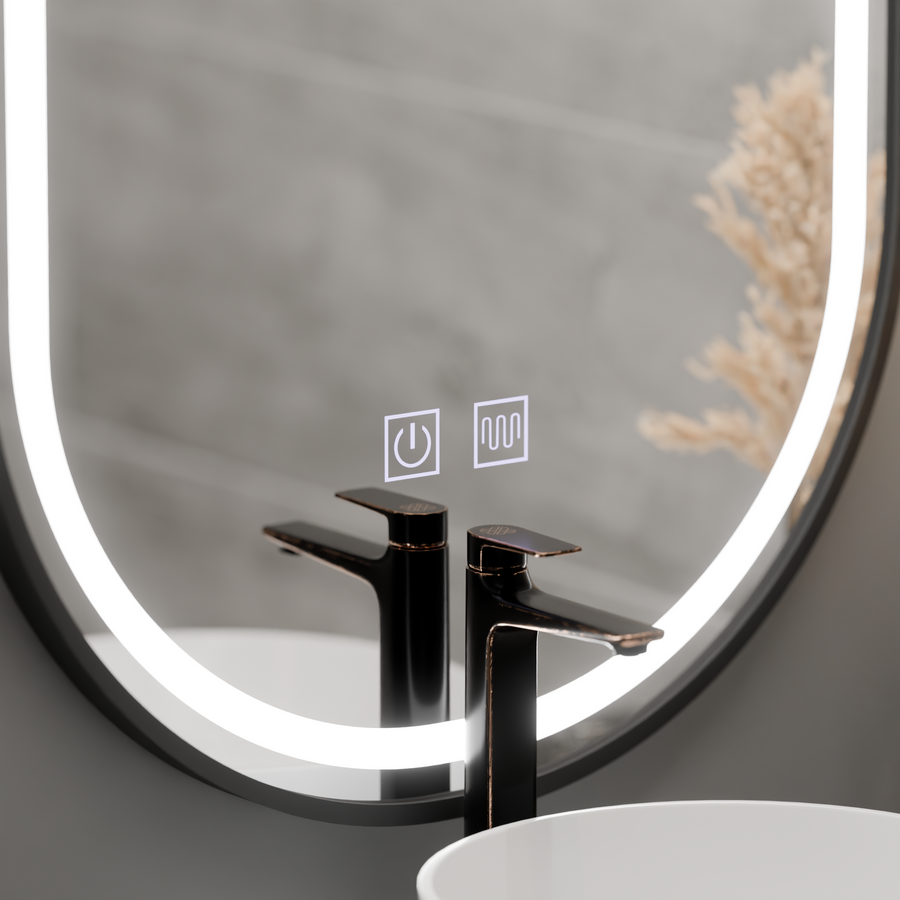 Oglinda LED Ovala 60x100cm VETRO Touch Sistem Dezaburire Dimabila, Rama Neagra