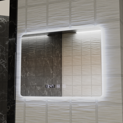 Oglinda LED Dreptunghiulara ARTAR Touch, 80X60cm, Sistem Dezaburire, Dimabila, Ceas si Temperatura