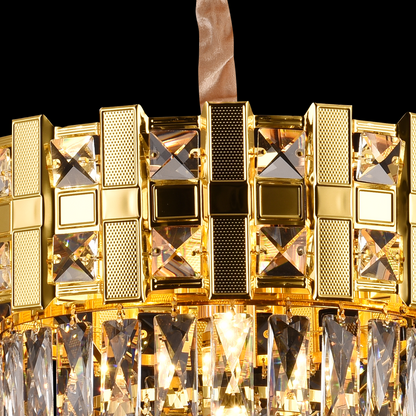 Candelabru Cristal BRAN Nobile 5xE14, Diametru 40cm, Auriu Lucios, Inaltime Reglabila