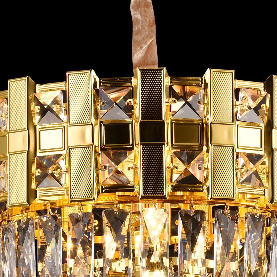 Candelabru Cristal BRAN Nobile 5xE14, Diametru 40cm, Auriu Lucios, Inaltime Reglabila