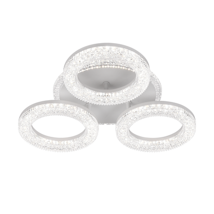 Lustră LED FREJA cu Telecomandă, 50W, 3000K/4000K/6000K, Dimabil, Alb, Cristale, 3 Cercuri