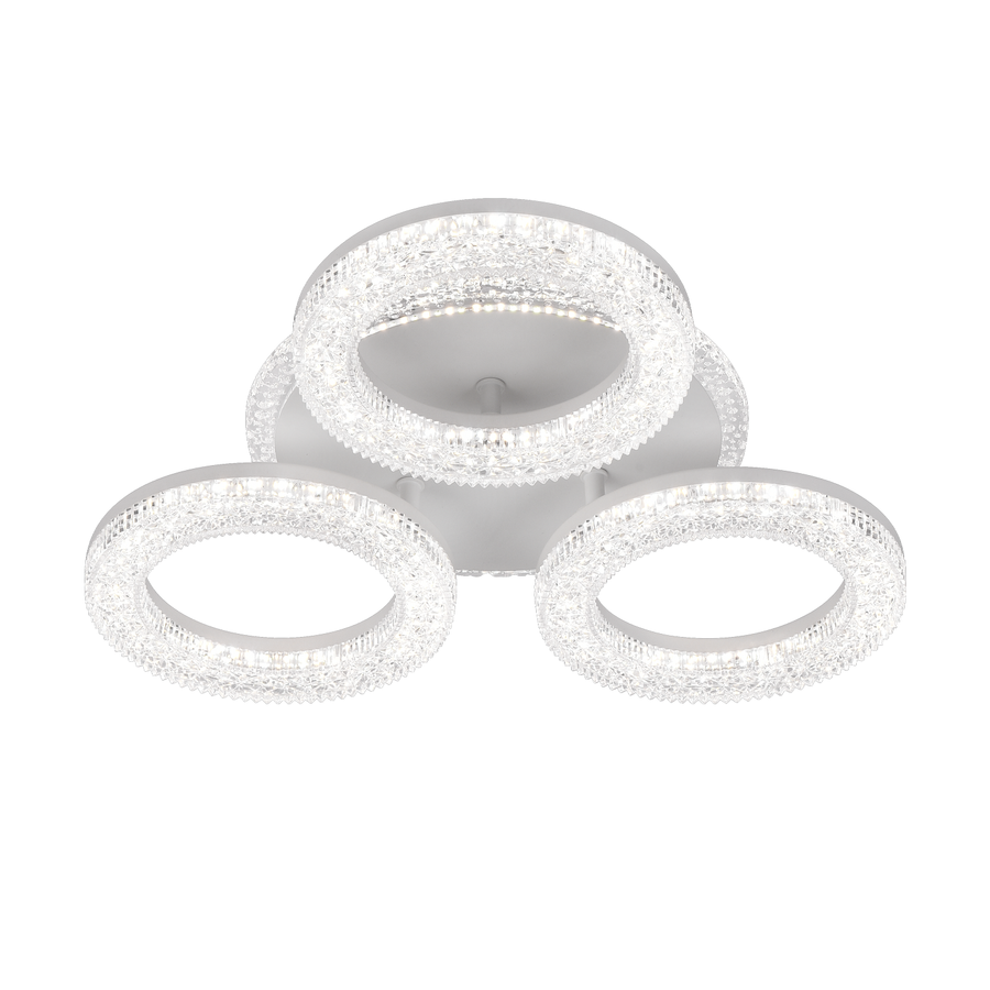 Lustră LED FREJA cu Telecomandă, 50W, 3000K/4000K/6000K, Dimabil, Alb, Cristale, 3 Cercuri