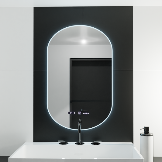 Oglinda LED Ovala, 50x100cm, Lucia Senzor Marcello, Sistem Dezaburire, Ceas & Termometru, Dimabila