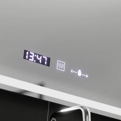 Oglinda LED Rectangulara, 90x60cm, Velour MotionGlow Marcello, Sistem Dezaburire, Ceas & Termometru, Lupa Cosmetica,  Dimabila