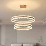 Lustra LED suspendata cu Telecomanda NIVALIS Duo 127W, Cercuri 40x60cm, lumina Rece/Calda/Neutra, Dimabila,Inaltime Reglabila, Auriu