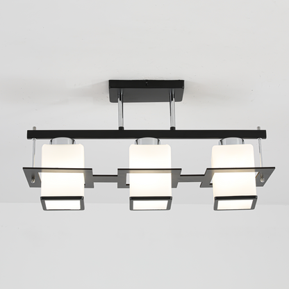 Lustra Clasica Aramis cu Lemn Abajur Patrat 3x E27 Alb Negru