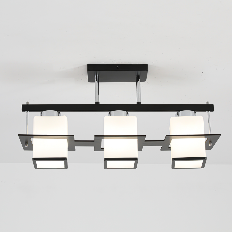 Lustra Clasica Aramis cu Lemn Abajur Patrat 3x E27 Alb Negru