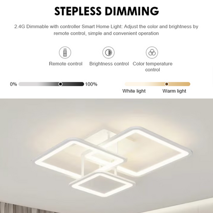 Lustra LED cu telecomanda ZOE, 64W, 3 Patrate, lumina Rece/Calda/Neutra, Dimabila, Alb