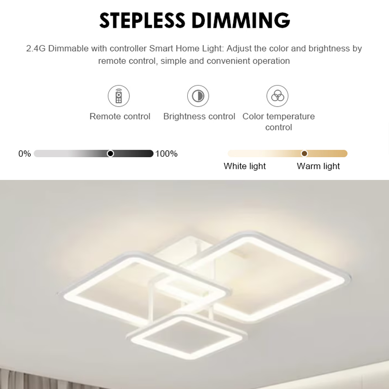 Lustra LED cu telecomanda ZOE, 64W, 3 Patrate, lumina Rece/Calda/Neutra, Dimabila, Alb