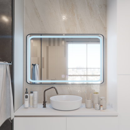 Oglinda LED Rectangulara 100x65cm EDGE Touch Sistem Dezaburire, Rama Neagra