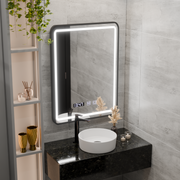 Oglinda LED Touch LUCIDA Sistem Dezaburire, Ceas si Temperatura 50x70 cm Rama Negru Brushed