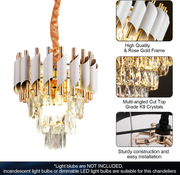 Candelabru Cristal VERSAILLES Petito 3xE14, Diametru 30cm, Auriu Lucios si Alb, Inaltime Reglabila, Metal si Cristal