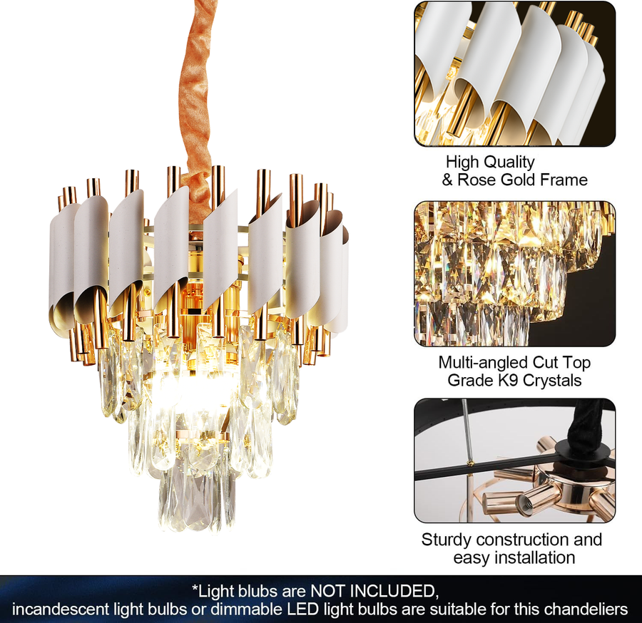 Candelabru Cristal VERSAILLES Petito 3xE14, Diametru 30cm, Auriu Lucios si Alb, Inaltime Reglabila, Metal si Cristal