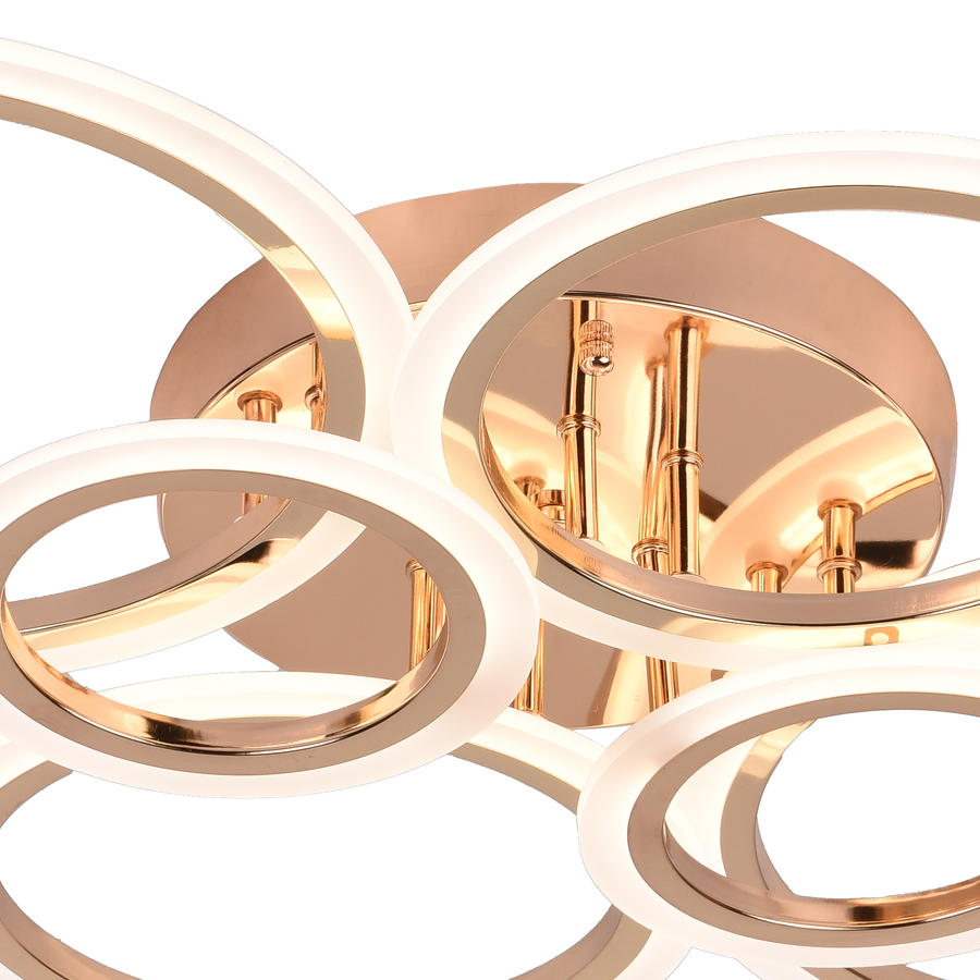 Lustra LED cu telecomanda BETTY 82W, 6 Cercuri, lumina Rece/Calda/Neutra, Dimabila, Auriu Lucios