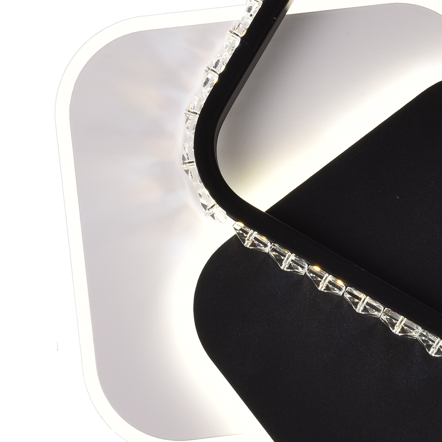 Lustra LED cu cristal  PRISMIQ 39W, 3 Patrate, lumina Rece/Calda/Neutra, Negru