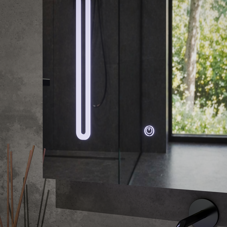 Oglinda LED cu Dulap PLANO 80x70 cm Alb  Senzor Touch si Depozitare