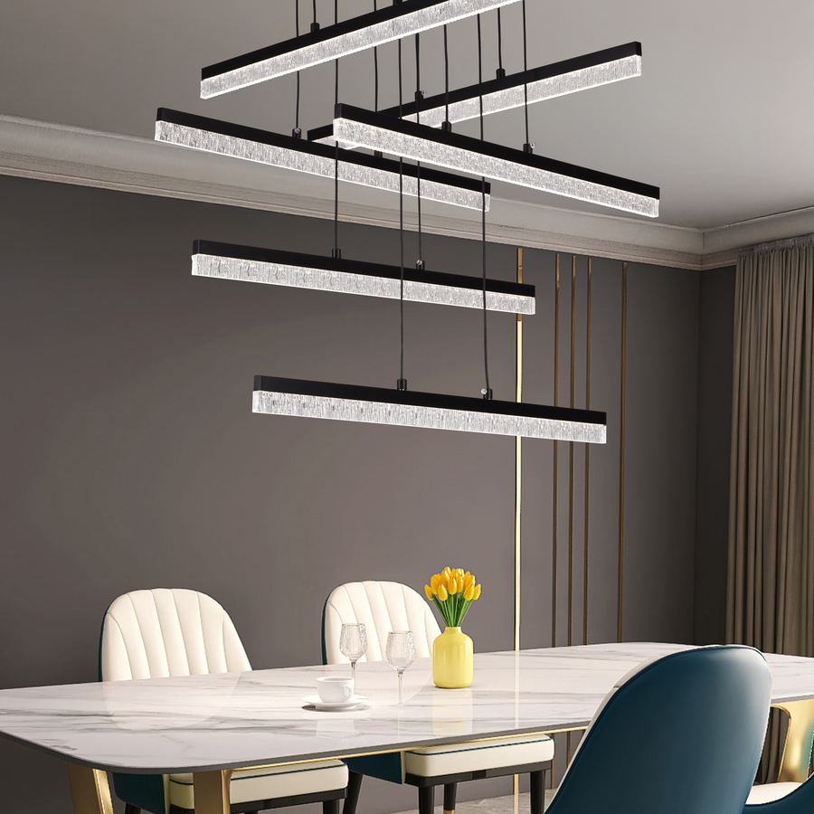 Lustra LED Suspendata Acril LT181/6BK, 82W, Lumina 3000/4000/6000K, Negru, Inaltime Reglabila