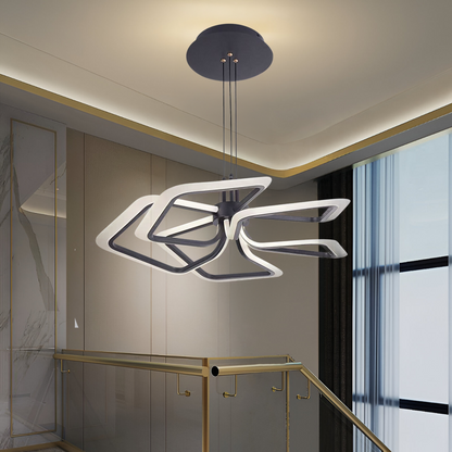 Lustra LED suspendata cu Telecomanda 104W, 5 Patrate, lumina Rece/Calda/Neutra, Dimabila, Negru