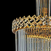 Candelabru Cristal CC800/700X2100GD, 33xE14, Diametru 70cm, Inaltime 210cm, Auriu Lucios, Inaltime Reglabila, Design Elegant