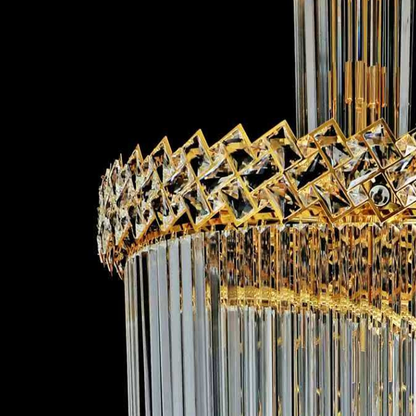 Candelabru Cristal CC800/700X2100GD, 33xE14, Diametru 70cm, Inaltime 210cm, Auriu Lucios, Inaltime Reglabila, Design Elegant