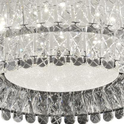 Lustra LED cu Telecomanda, LLC153/500CH, Cristal si Metal, 59W, 1 Cerc, Dimabila, Inaltime Reglabila, Lumina Rece/Calda/Neutra, Iluminat Luxos