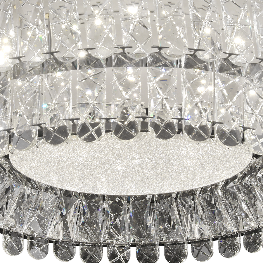 Lustra LED cu Telecomanda, LLC153/500CH, Cristal si Metal, 59W, 1 Cerc, Dimabila, Inaltime Reglabila, Lumina Rece/Calda/Neutra, Iluminat Luxos