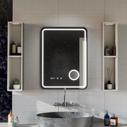 Oglinda LED Touch Ulrich Sistem Dezaburire, Ceas si Temperatura 75x90 cm Rama Negru Brushed Lupa Cosmetica
