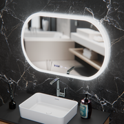 Oglinda LED Ovala, 80x50cm, Altera Senzor MotionGlow Marcello, Sistem Dezaburire, Ceas & Termometru, Dimabila