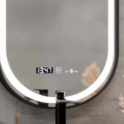 Oglinda LED Senzor Helmut Sistem Dezaburire, Ceas si Temperatura 50x80 cm Rama Negru Brushed Marcello Funghi