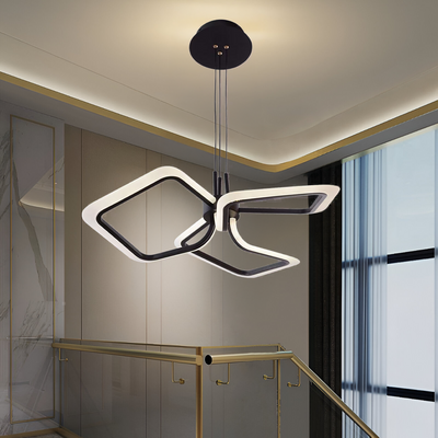 Lustra LED suspendata cu Telecomanda RIMINI 58W, 3 Patrate, lumina Rece/Calda/Neutra, Dimabila, Negru