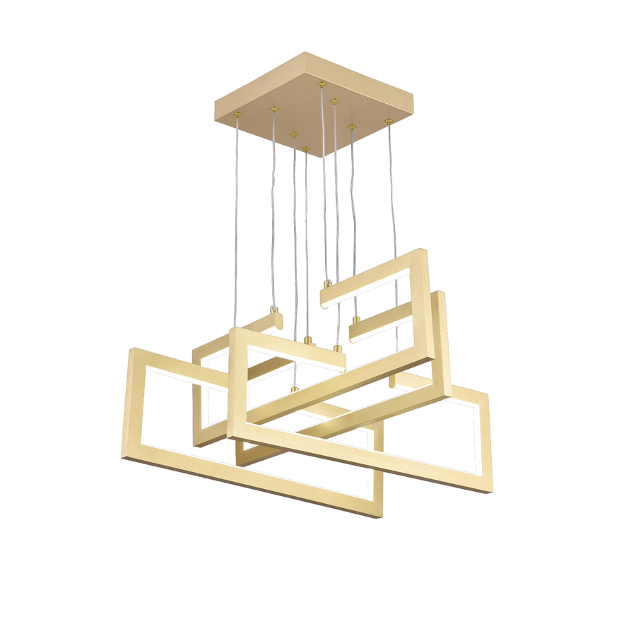 Lustra LED cu telecomanda ,Suspendata 96W, 4 Elemente, lumina Rece/Calda/Neutra, Dimabila, Inaltime Reglabila, Auriu