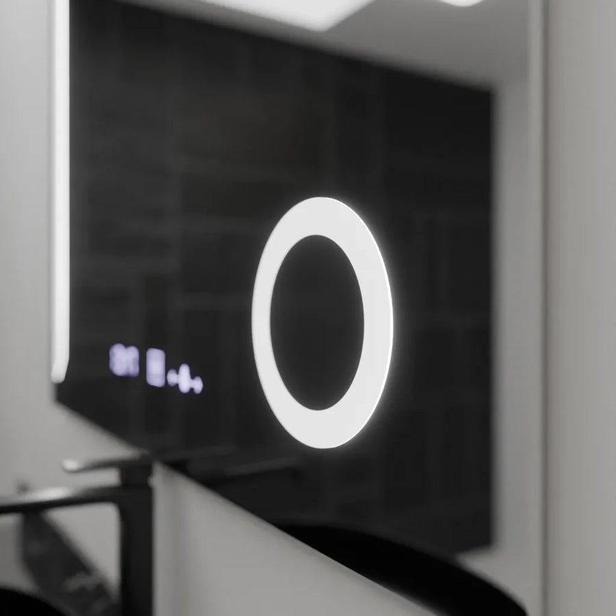 Oglinda LED Rectangulara, 100x80cm, Precision MotionGlow Marcello, Sistem Dezaburire, Ceas & Termometru, Lupa Cosmetica, Dimabila