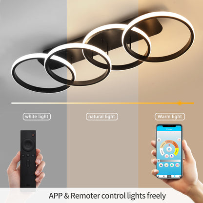 Lustra LED ELIO 24W, 4 Cercuri, Liniara, lumina Rece/Calda/Neutra, Negru