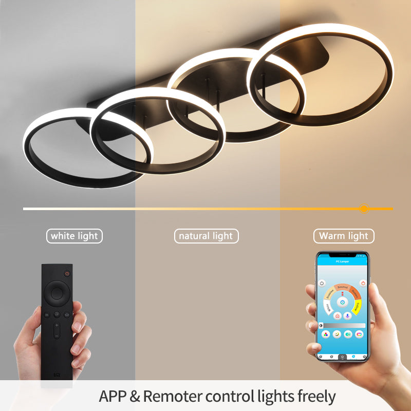 Lustra LED ELIO 24W, 4 Cercuri, Liniara, lumina Rece/Calda/Neutra, Negru