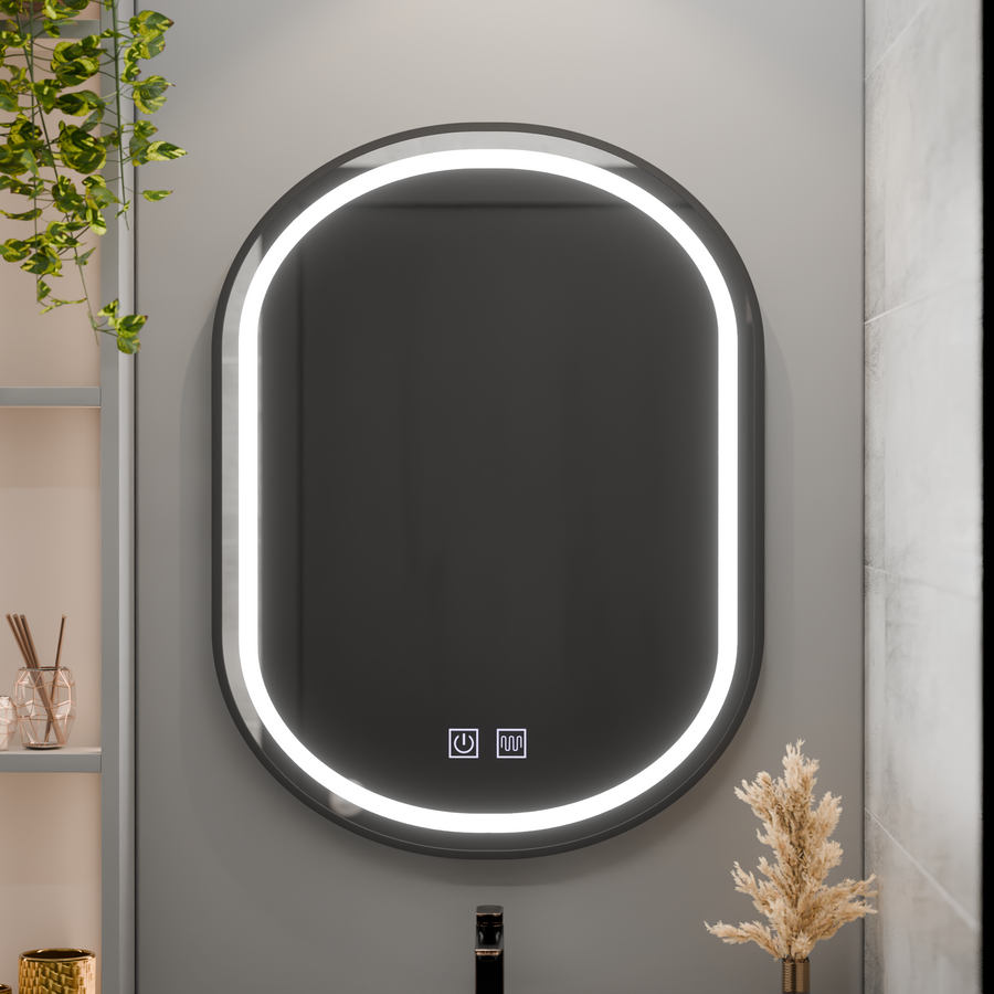 Oglinda LED Ovala 60x80cm VETRO Touch Sistem Dezaburire Dimabila, Rama Neagra
