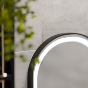 Oglinda LED Senzor Helmut Sistem Dezaburire, Ceas si Temperatura 50x90 cm Rama Negru Brushed Marcello Funghi