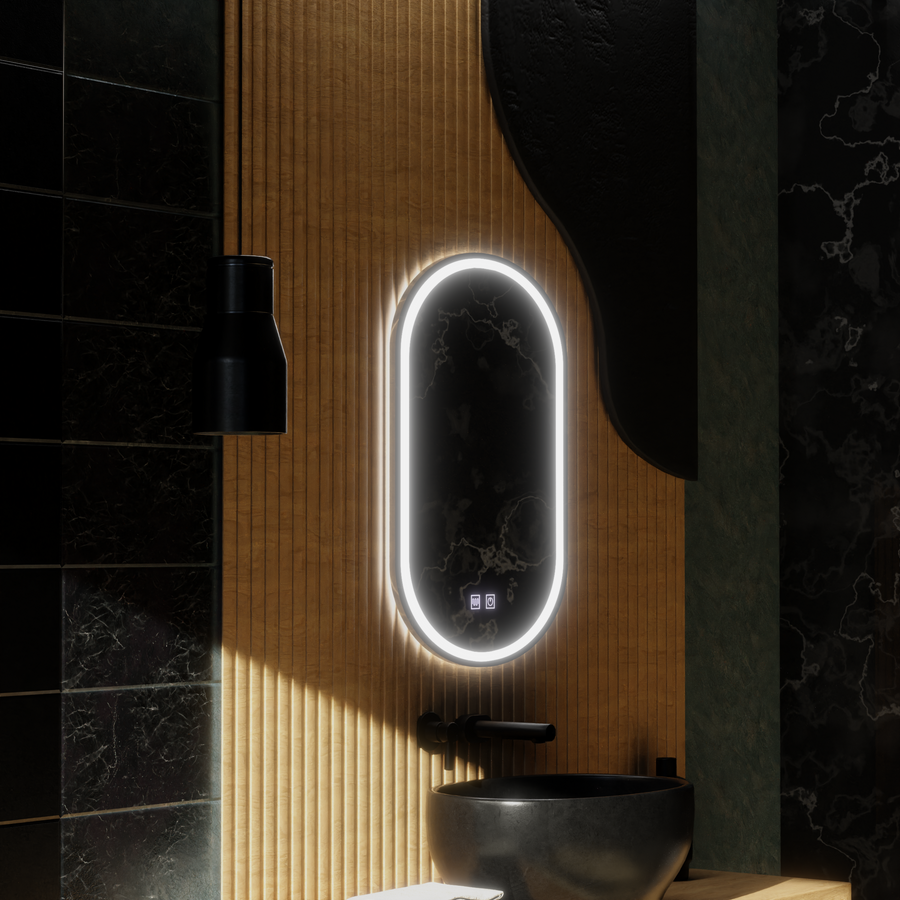 Oglinda LED Ovala, 45x65cm, Velara Touch, Sistem Dezaburire, Dimabila