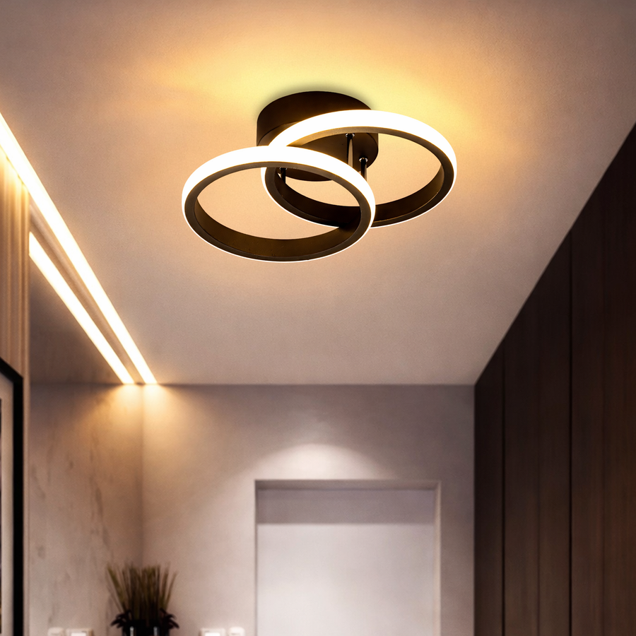 Lustra LED VERTEX CIRCULA 21W, 2 Cercuri, Rame Metalice, lLumina Rece/Calda/Neutra 3000K/4000K/6000K, Negru, Metal