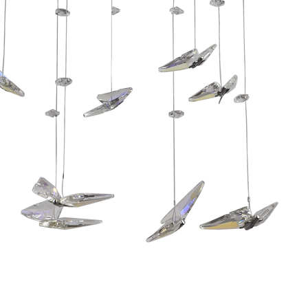 Lustra LED suspendata cu telecomanda si cristal 36W, 2 Cercuri, lumina Rece/Calda/Neutra, Dimabila, Crom Lucios, Inaltime Reglabila