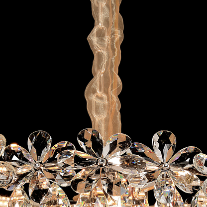 Candelabru Cristal Magno 11xE27, Diametru 60cm, Auriu Lucios, Inaltime Reglabila, Metal si Cristal