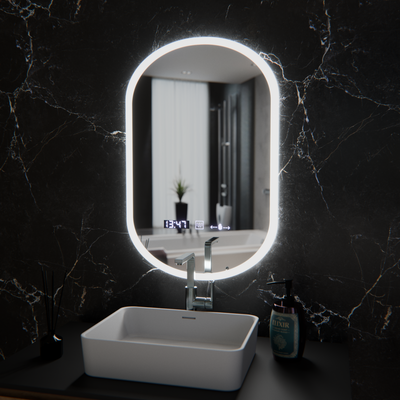 Oglinda LED Ovala, 50x80cm, Lucia Senzor Marcello, Sistem Dezaburire, Ceas & Termometru, Dimabila