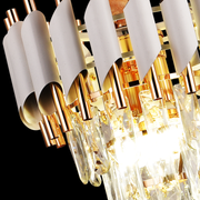 Candelabru Cristal VERSAILLES Petito 3xE14, Diametru 30cm, Auriu Lucios si Alb, Inaltime Reglabila, Metal si Cristal