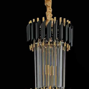 Candelabru Cristal CC900/600X1800, 26xE14, Diametru 60cm, Inaltime 1800cm, Auriu Lucios si Negru, Inaltime Reglabila, Design Elegant