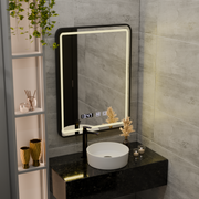 Oglinda LED Touch LUCIDA Sistem Dezaburire, Ceas si Temperatura 50x70 cm Rama Negru Brushed