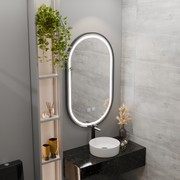 Oglinda LED Ovala 60x100cm VETRO Touch Sistem Dezaburire Dimabila, Rama Neagra