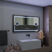 Oglinda LED Senzor MotionGlow Domingo cu functie Dezaburire Termometru Ceas 120x65 cm Lumina Rece/Calda/Neutra Dimabila, Rama Negru Brushed, colectia Marcello Funghi