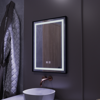 Oglinda LED Rectangulara, 60x80cm, EDGE Touch, Sistem Dezaburire, Rama Neagra